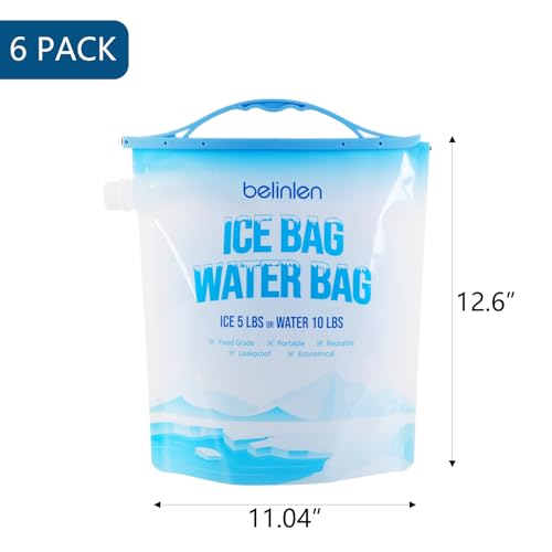 5lb Reusable Ice Bags for Cooler - 6 Pack, Leakproof Ice Cube Bags