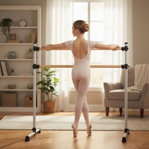 UMEKEN Solid Wood Ballet Barre - 4ft Adjustable Portable Dance Bar for Home & Studio