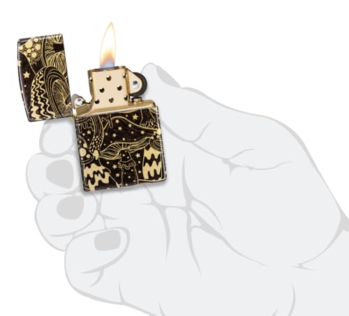 Zippo Mushroom Drift Design 540 Tumbled Brass Windproof Pocket Lighter - Unique Psychedelic Pattern