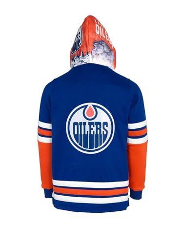 Edmonton Oilers Unisex Lace-Up Hockey Hoodie - Large Blue Recycled Fabric