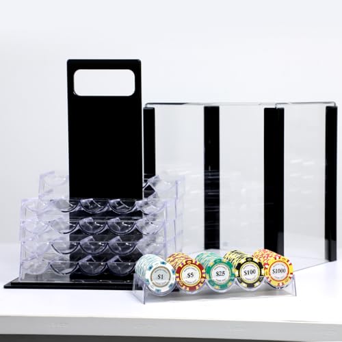 JIESITE 1000pcs Acrylic Poker Chip Case Set with 10 Holders - Professional Display