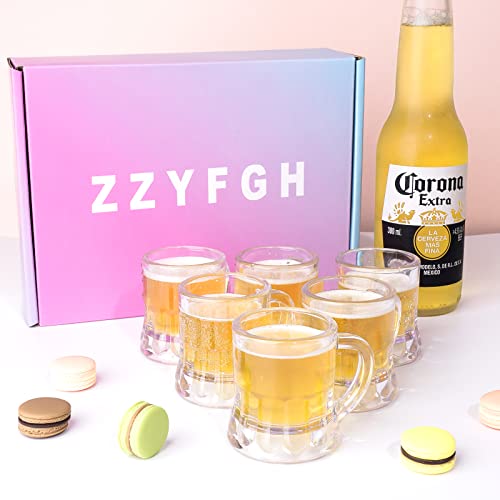 Clear Mini Plastic Beer Mugs - 2 Oz Shot Glasses with Handle, Set of 12