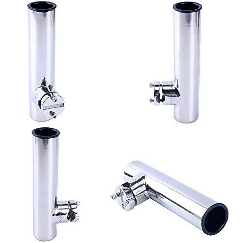 Amarine Made Stainless Clamp-On Fishing Rod Holder for Boat Rail, Adjustable Angles