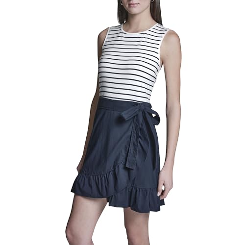 Women's Knit Sleeveless Cotton Striped Dress - Small Black White