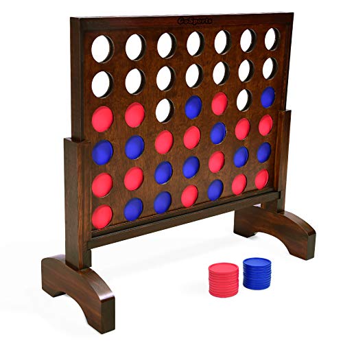GoSports 2ft Dark Stain Finish Giant Connect 4 Game with Coins & Carry Case