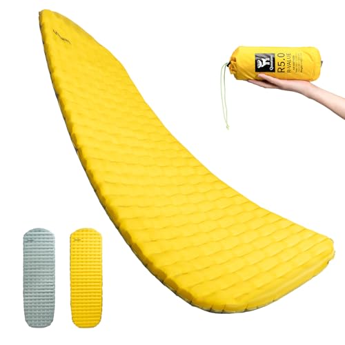 Insulated Sleeping Pad - 17oz Lightweight Cold Weather Camping Mattress - Yellow, 5.1 R-Value