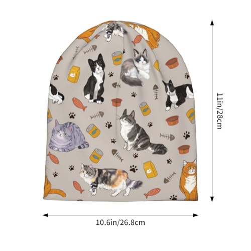 Flower Sugar Skull Beanie Hat Adult Skull Cap Warm Slouchy Knit Headwear Gift - Cat Pattern