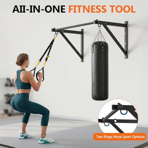 Wall Mounted Pull Up Bar with 500lbs Capacity, Adjustable Metal Fitness Bar for Strength Training