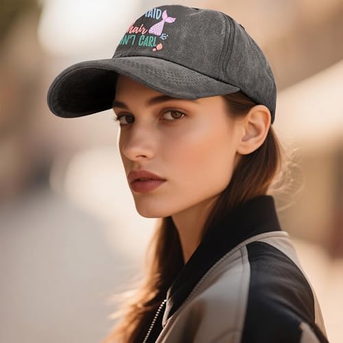 Mermaid Baseball Cap for Women and Men Embroidery Adjustable Washed Trucker Hat