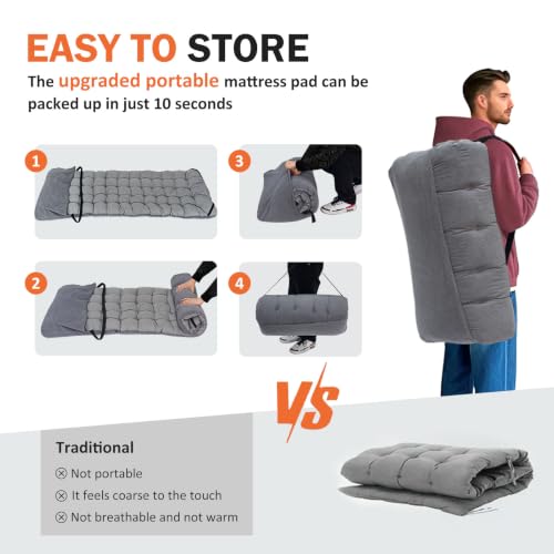 Adult Camping Cot with Cushion - Foldable Bed, Grey Portable Rest