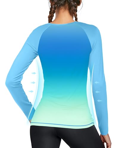 Women's Sun Protection Long Sleeve Shirt UPF 50+ UV Rash Guard - Ocean Teal Gradient, Medium