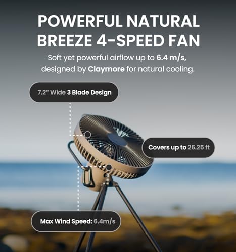 Claymore V1040 Black Portable Fan with Power Bank, Remote & 4-Speed BLDC Air Circulator
