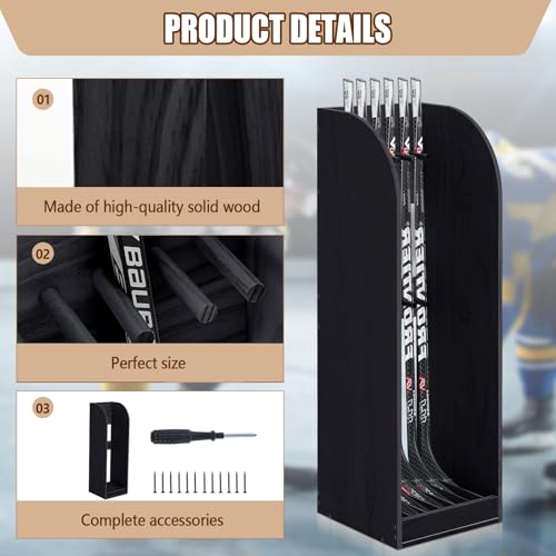 Vertical Hockey Stick Organizer Rack for 7 Sticks - Black