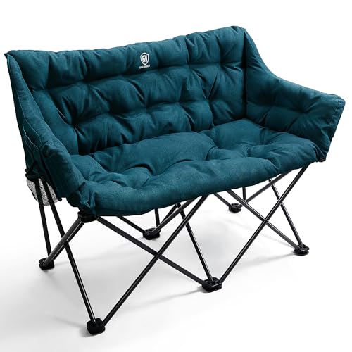 Ever Advanced Green Double Camping Chair with Padded Seat & Side Pocket - Supports 600lbs, Foldable, 2 Person Outdoor Couch, Upgraded 47.2x20.5x37.4