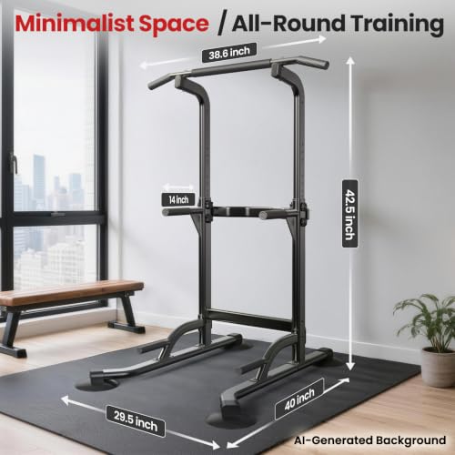 Black Free Standing Pull Up Bar with Dip Station & Adjustable Height - Heavy Duty Fitness Equipment