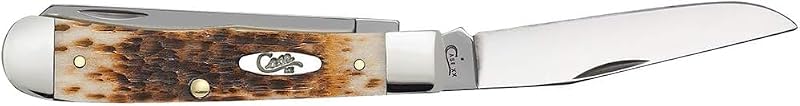Pocket Knife Trapper with Genuine Amber Bone Handle & Sharpening Stone - 4 1/8 Inches