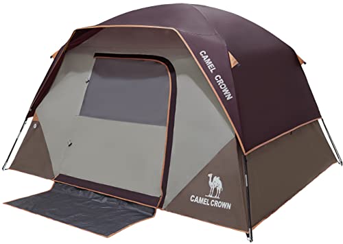 Camel Crown 4-Person Waterproof Camping Tent - Quick Setup, Wine Red