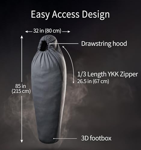 Litume Fleece Sleeping Bag Liner for Cold Weather - Dark Blue Grey Zipper, Adds 27F