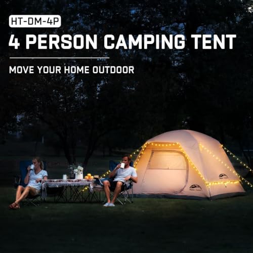 HAPPY TRAVEL Khaki 4 Person Dome Camping Tent with Rainfly & Mesh Ventilation