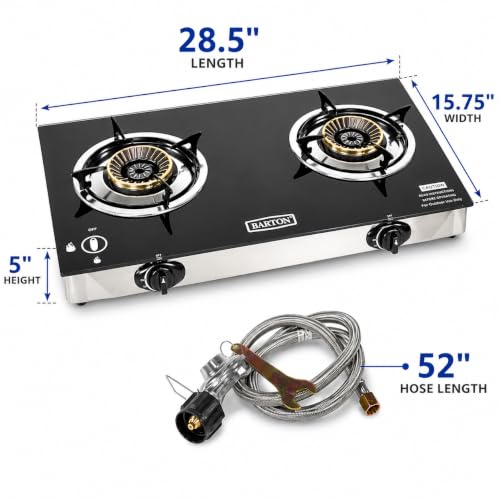 Portable Propane Gas Stove with 2 Burners, 25,516 BTU, Auto Ignition, Tempered Glass Top for Camping, RV, Backyard Cooking