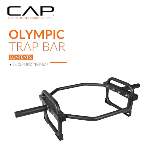 CAP Olympic Trap & Shrug Bar Black 500Lb Capacity with Elevated Handles