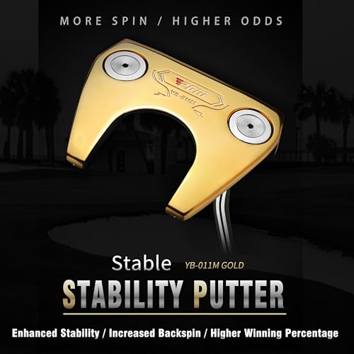 PGM TUG024 Gold 35-Inch CNC Milled Low-CG Golf Putter with Oversized Grip and Alignment Line