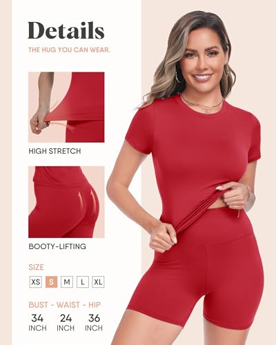 Red Short Workout Sets for Women - Summer Casual Gym & Lounge Outfit 2 Piece