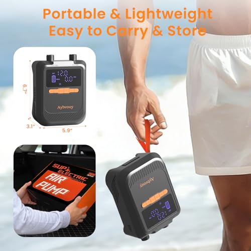 Rechargeable Electric Paddle Board Pump with Auto Shut-Off & LED Light - Inflates SUP, Kayaks & Inflatables