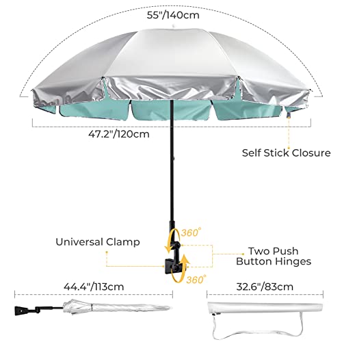 G4Free UPF 50+ Clamp-On Beach Chair Umbrella - Lake Blue