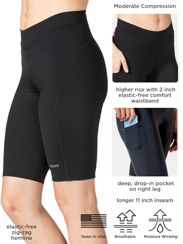 Large Black Terry Women's Padded Cycling Bermuda Shorts High-Waisted