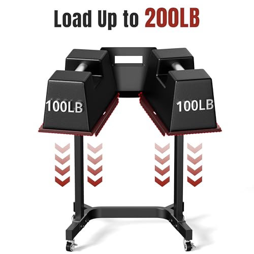 Heavy Duty Adjustable Dumbbell Rack with Tablet Holder and Wheels - Home Gym Organizer