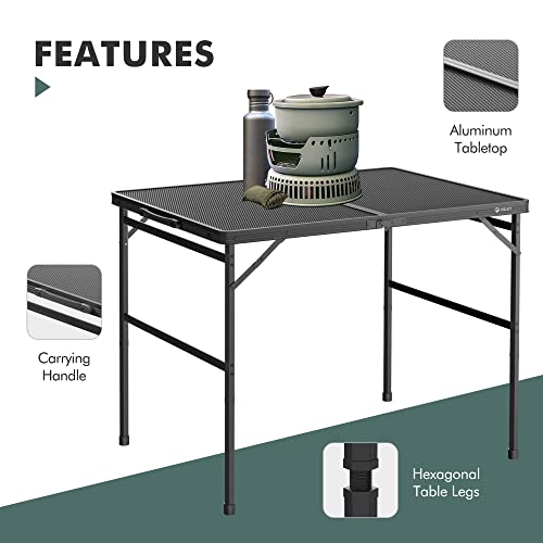Villey 3ft Folding Camping Table with Adjustable Legs - Black Aluminum Grill Table