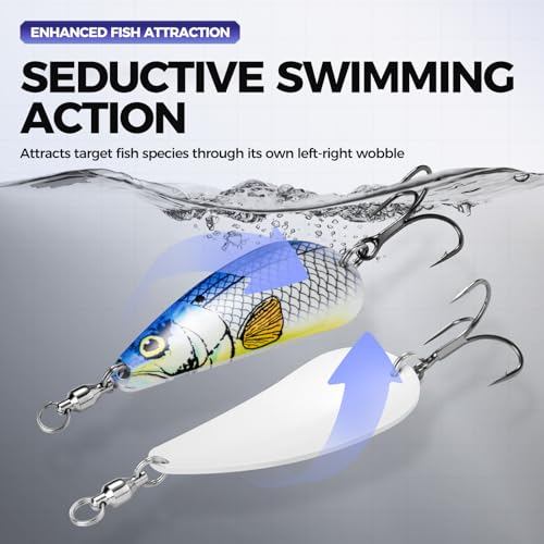 Spinner Spoon Fishing Lures Kit B-5PCS with 3D Eyes & Treble Hooks - Saltwater & Freshwater