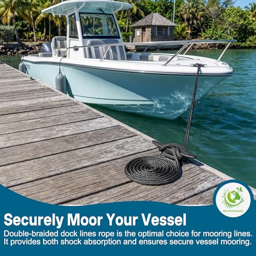 2 Pack 1/2" x 20' Nylon Dock Lines - Marine-Grade Boat Ropes, Black