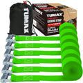Heavy Duty Cam Buckle Tie Down Straps - Green 6-Pack, 1" x 12FT