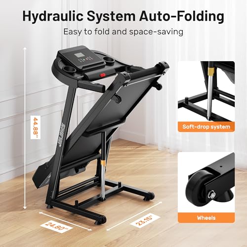 Black JELENS Foldable Home Treadmill with 15% Auto Incline, 3.0HP Quiet Motor, 330LBS Capacity