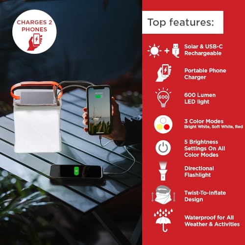LuminAID Survivor Inflatable Solar LED Camping Lantern & Phone Charger 600 Lumens