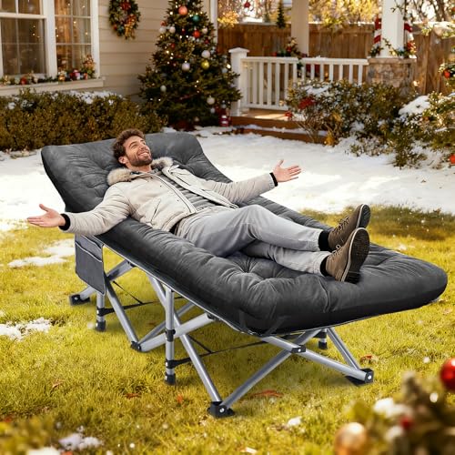 Fragess Camping Cot with Mattress & Pillow - Portable Double Layer Oxford Grey+Black