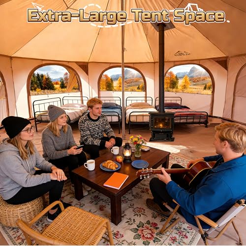 WildFinder 16.5 Ft Canvas Bell Tent with Stove Jack - Large Yurt for Camping