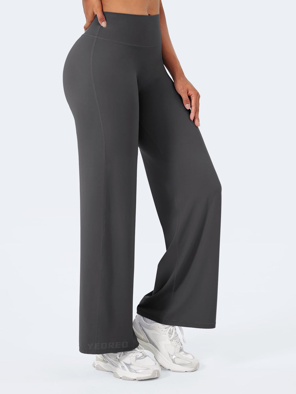 YEOREO Workout Leggings Womens No Front Seam Straight Leggings 29" High Waist Buttery Eddiy Gym Yoga Pants Dark Gray S