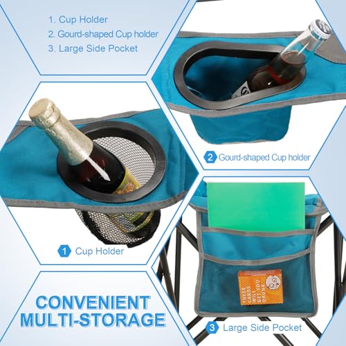 Blue Oversized Camping Chairs 2-Pack with Padded Seats & Cup Holders - Heavy Duty Folding Outdoor Lounge Chairs