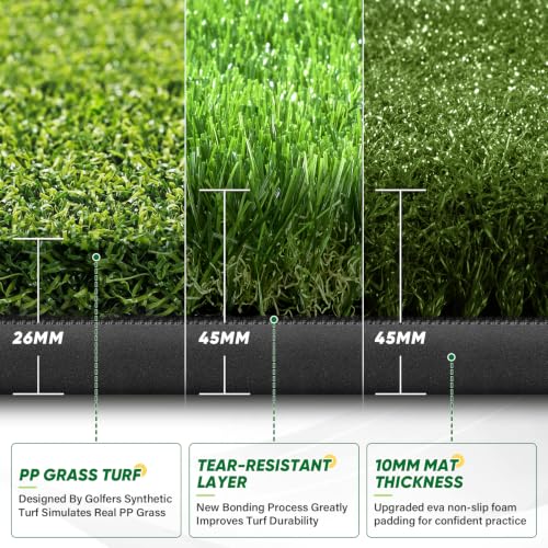 Golf Hitting Mat 3'11 x 5'2 Inch 26-45mm Thick with 3 Turf Zones & Ball Tray - Indoor & Outdoor Practice
