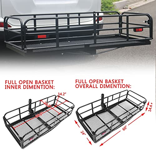 OKLEAD Heavy Duty Hitch Cargo Basket with Stabilizer 60" x 24" Folding Car SUV Rack
