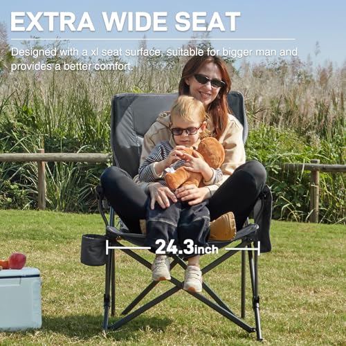 Ever Advanced Oversized Folding Camping Chair Grey Classic - Heavy Duty Support 500lbs