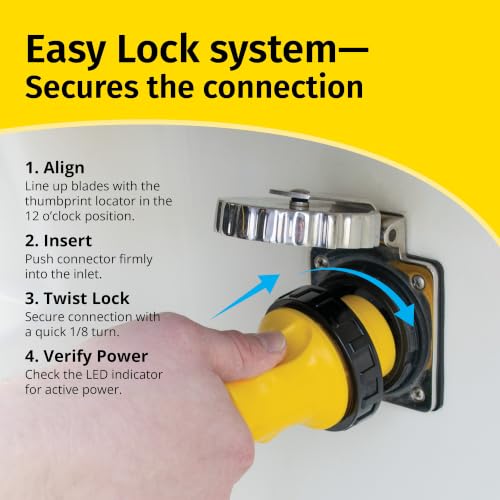 Marine Shore Power Cordset 30A 125V 50ft Yellow Waterproof Marine Grade Cable with Locking System - Marinco Variation