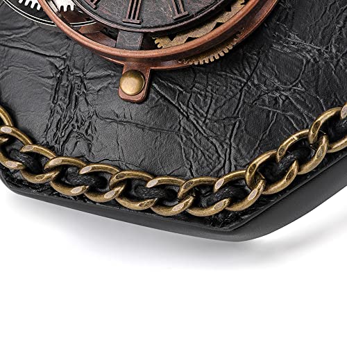 Leather Steampunk Messenger Bag for Women Black 166 - Retro Crossbody Satchel
