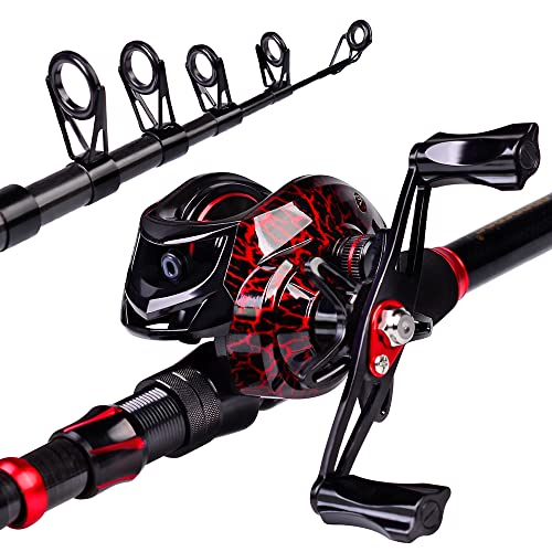 Baitcasting Combo 6.9FT Telescopic Fishing Rod and Reel Set - Left Hand