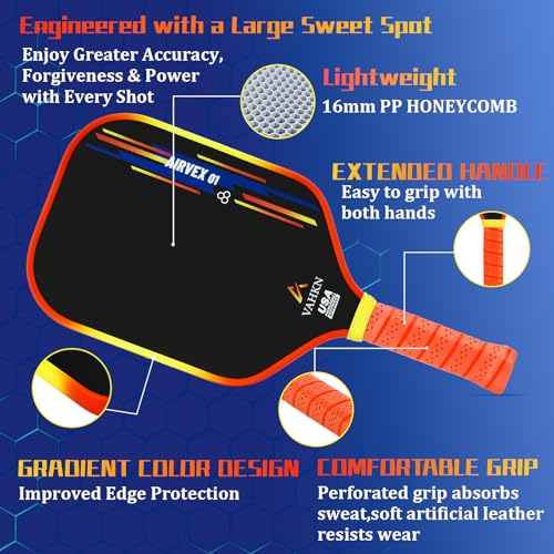 Pickleball Paddles Set of 2 - High-Spin Carbon Fiber, Vibrant Gradient Edge - Yellow & Orange, USAPA Approved