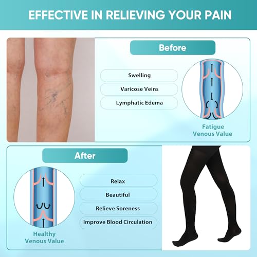 XXL Black Compression Pantyhose Stockings for Women Men 20-30 mmHg Support Tights