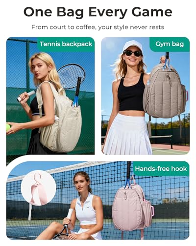 Pink Quilted Tennis Gym Backpack with 15.6'' Laptop & Racket Compartments - Variation of THIS listing